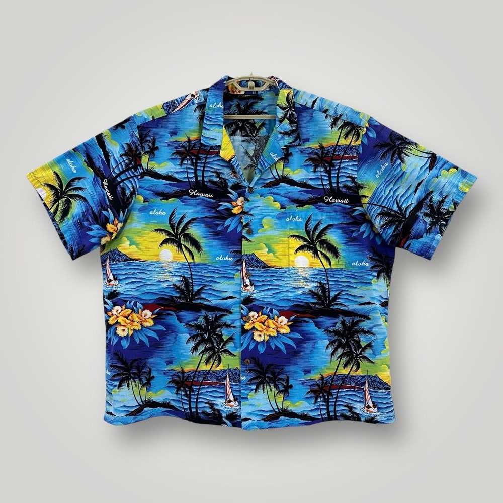 Royal Creations Hawaiian Shirt Mens 4XL Made in Hawaii Blue Aloha Sailing Floral